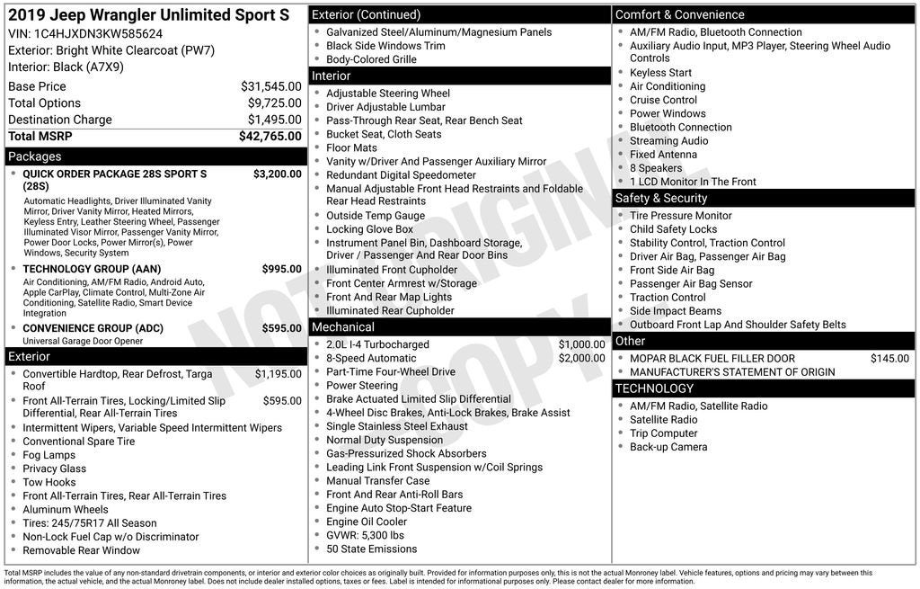 2019 Jeep Wrangler Unlimited Sport S