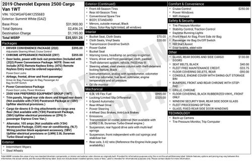 2019 Chevrolet Express Cargo 2500 Work Van