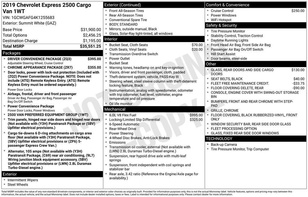 2019 Chevrolet Express Cargo 2500 Work Van