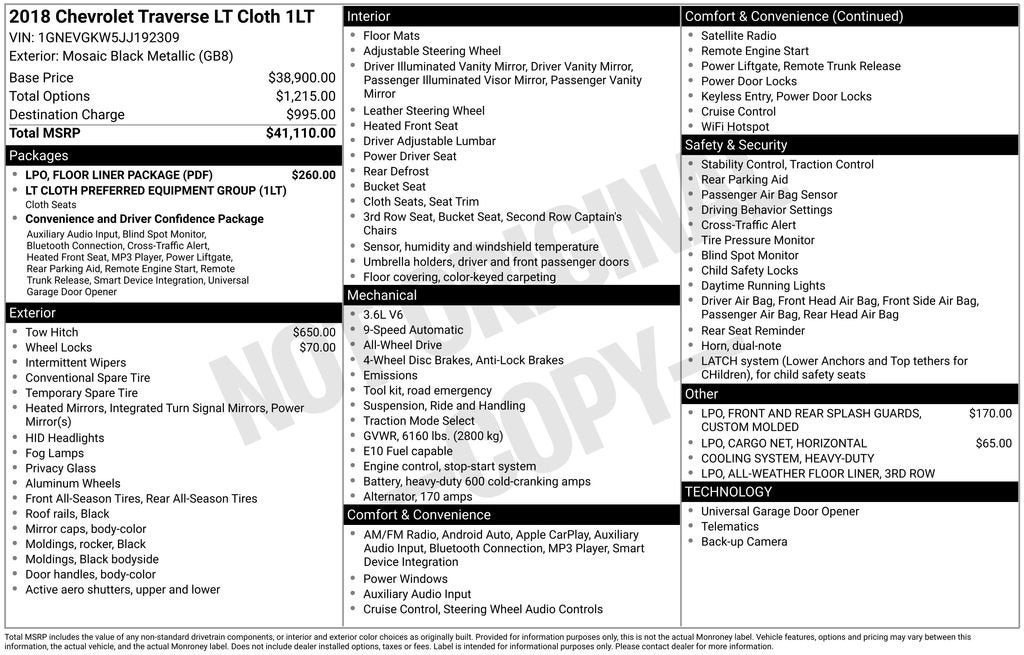 2018 Chevrolet Traverse LT Cloth