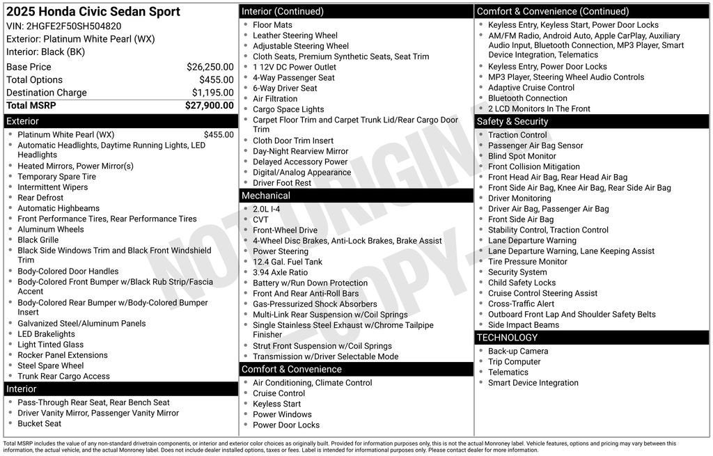 2025 Honda Civic Sedan Sport