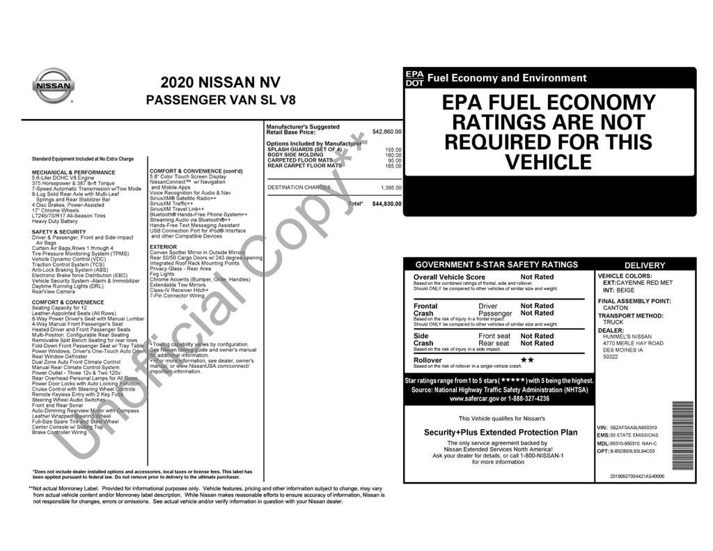 2020 Nissan NV Passenger NV3500 HD SL