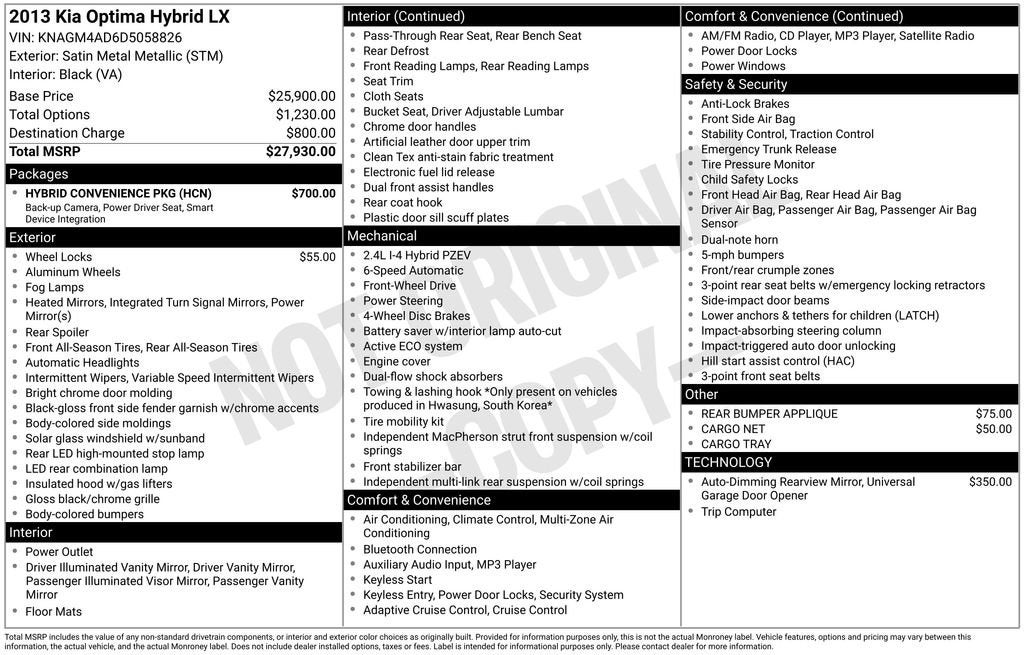2013 Kia Optima Hybrid LX
